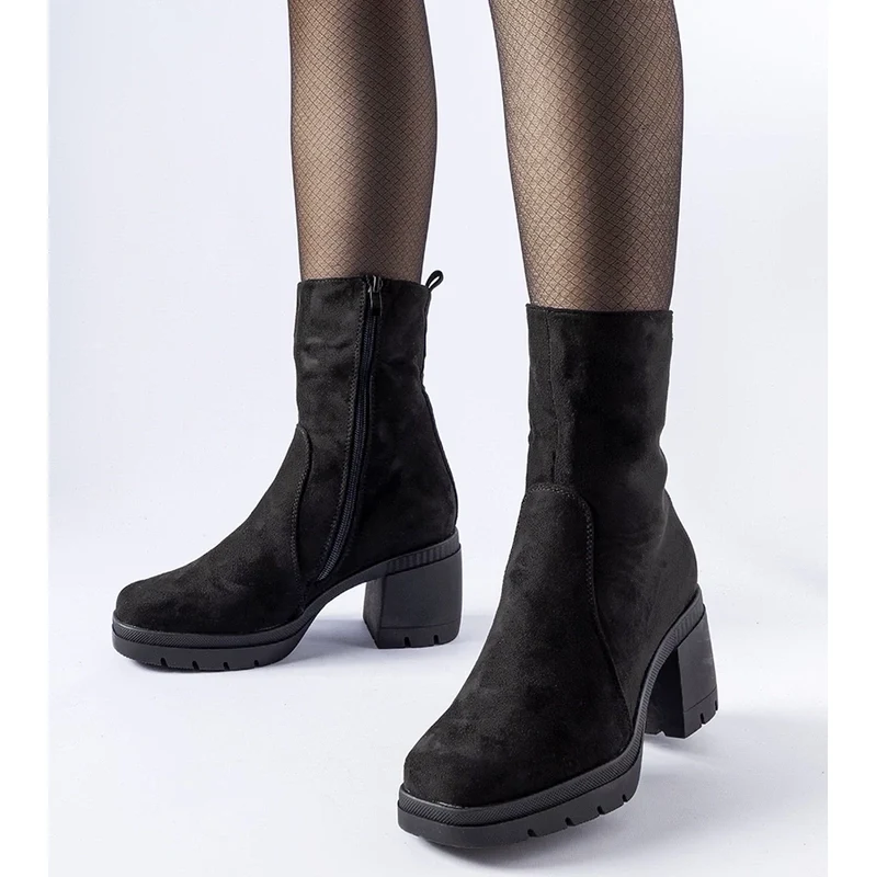 Gemre Čierne členkové čižmy s podpätkom z ekokože Agordino 65418380