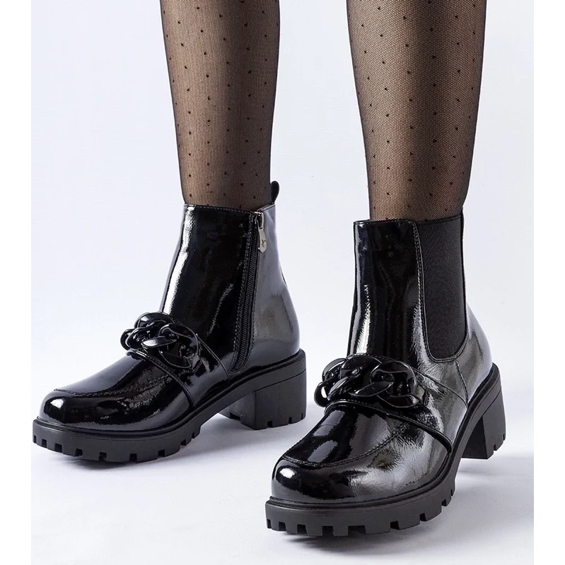 Gemre Čierne lakované zateplené topánky s prackou Leo 65418697