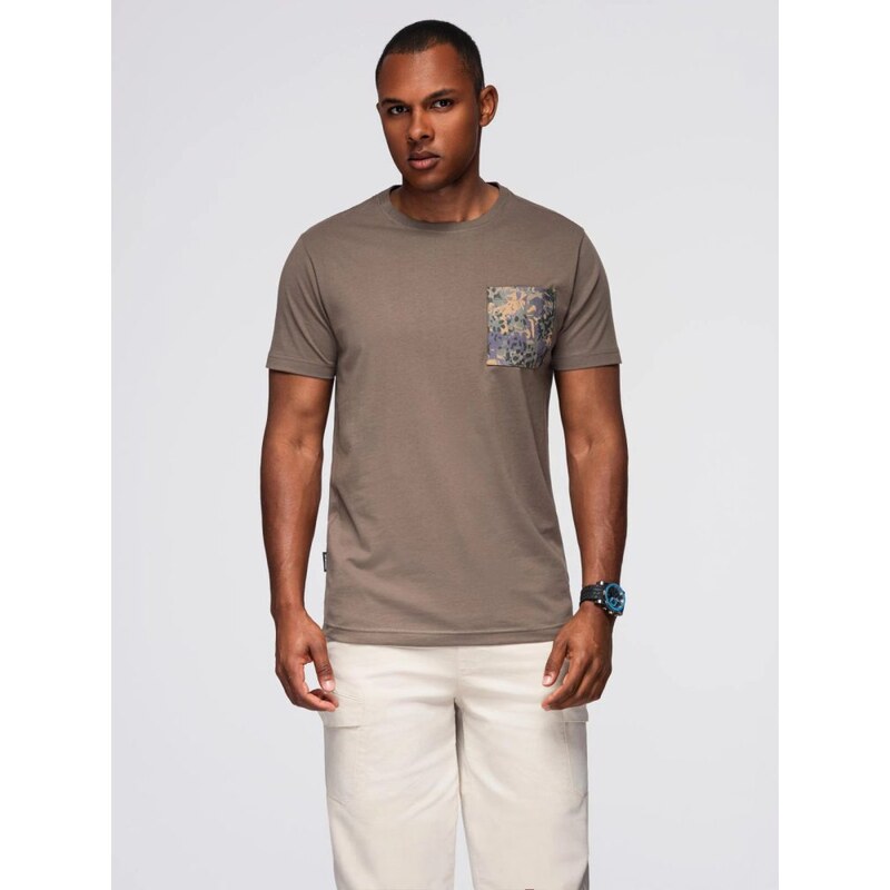 Ombre Clothing Trendy hnedé tričko s ozdobným vreckom V1 TSPT-0227 65421220