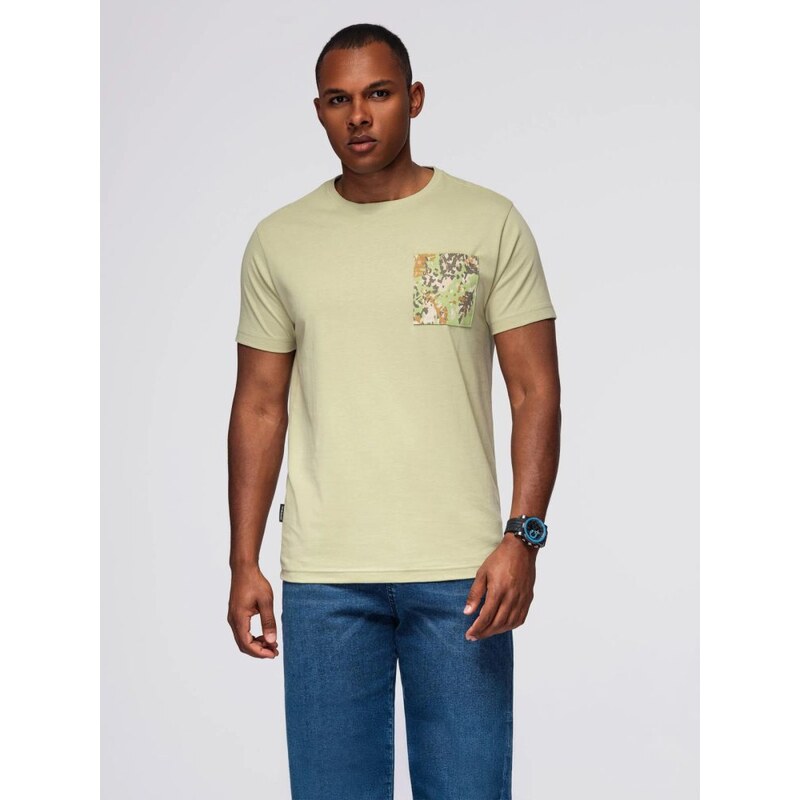 Ombre Clothing Trendy olivové tričko s ozdobným vreckom V2 TSPT-0227 65421221