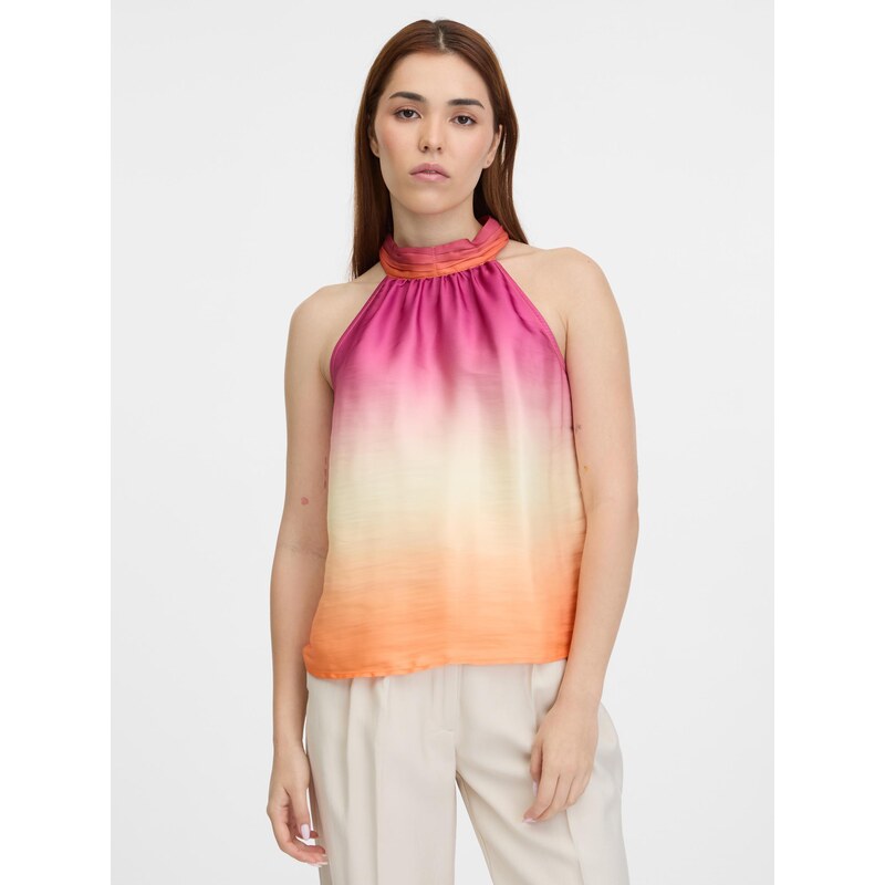 Ružovo-oranžový dámsky saténový top ORSAY 65423677