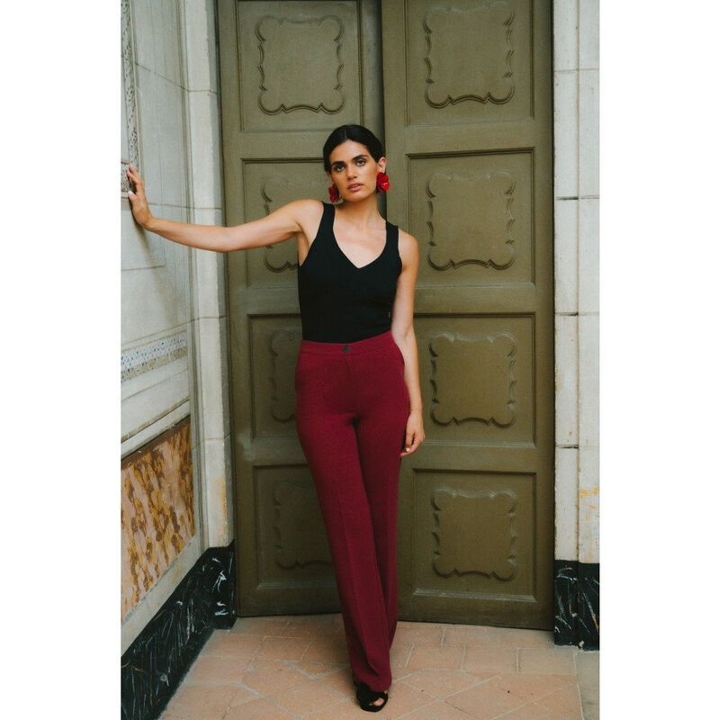 STYLOVE S418 Nohavice so šnúrkou - bordové 65555242