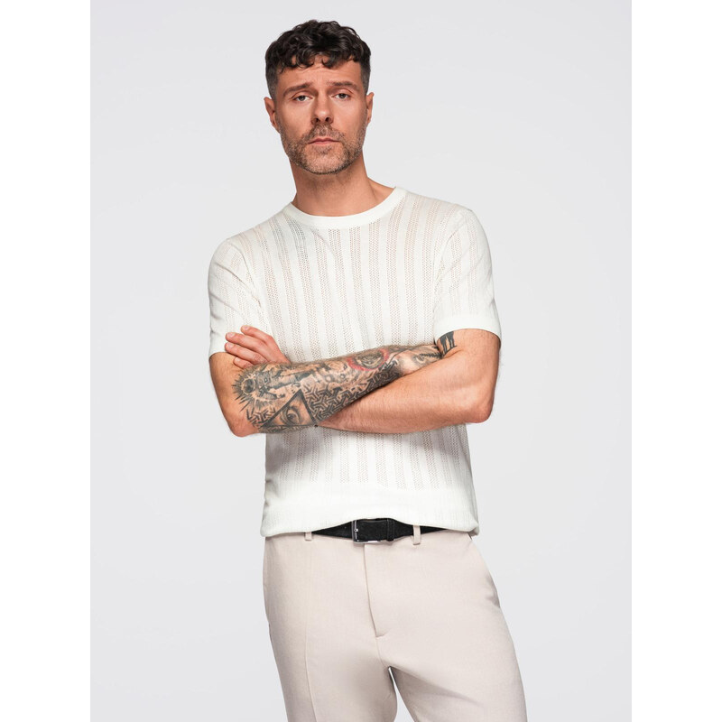 Ombre Mens openwork sweater with round neckline and short sleeves - 64794241