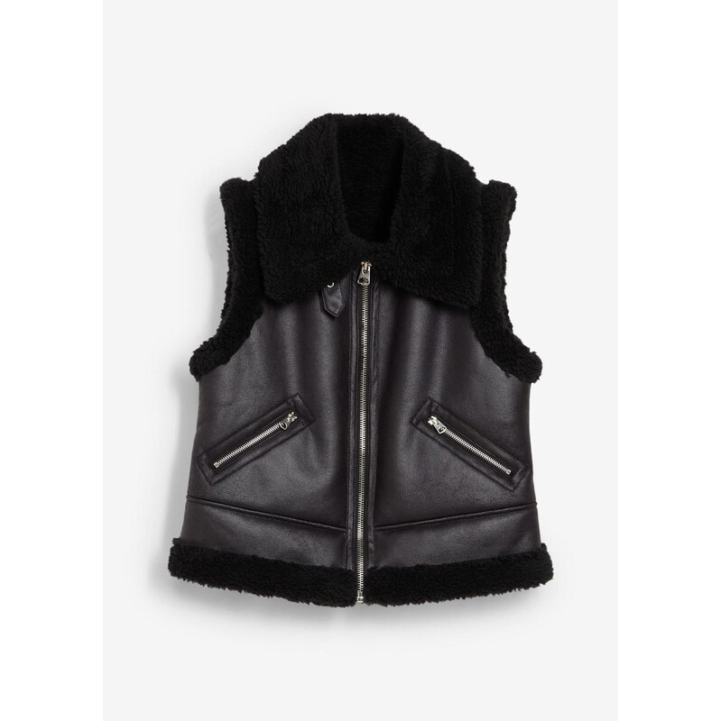 bonprix Koženková vesta, farba čierna 65431767