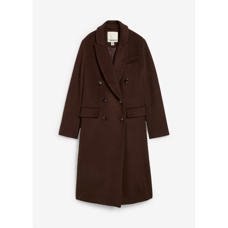 bonprix Blejzerový kabát z mäkkého mixu vlny, farba hnedá 65431791