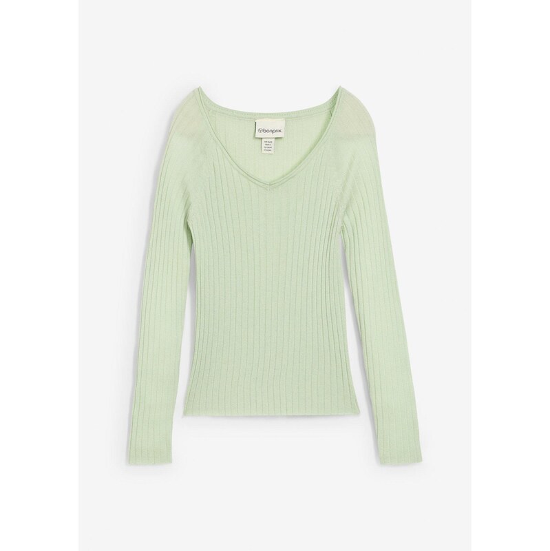 bonprix Jemne pletený pulóver z merino vlny, farba zelená 65431802