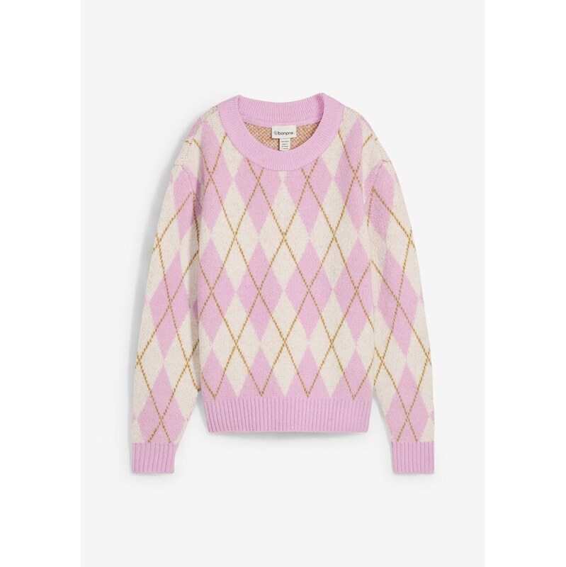 bonprix Jemne pletený pulóver s károvaným vzorom, farba biela 65431834