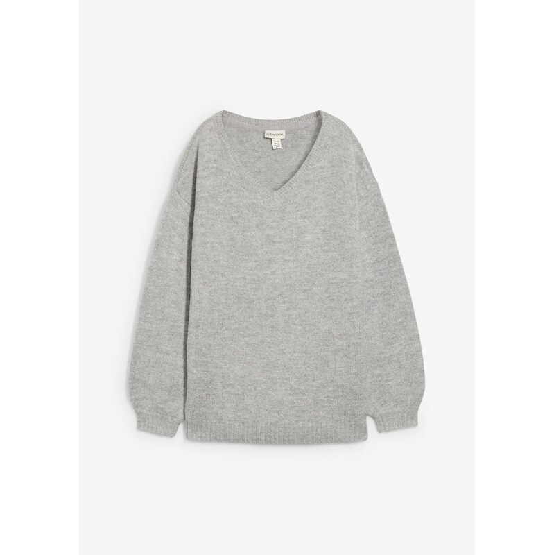 bonprix Jemne pletený pulóver s balónovými rukávmi, farba šedá 65431866
