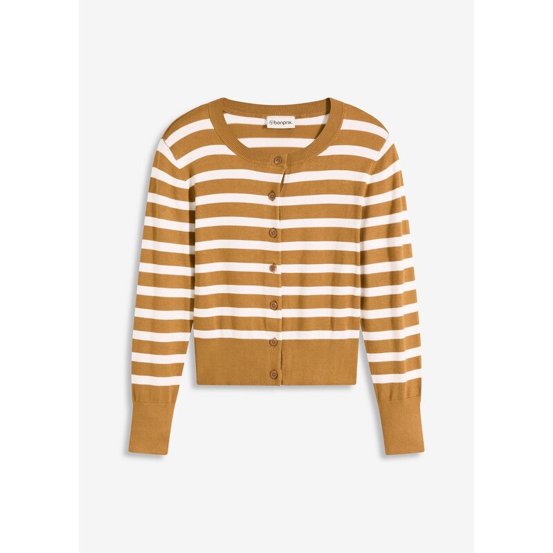 bonprix Jemne pletený sveter s pásikmi, farba hnedá 65431883