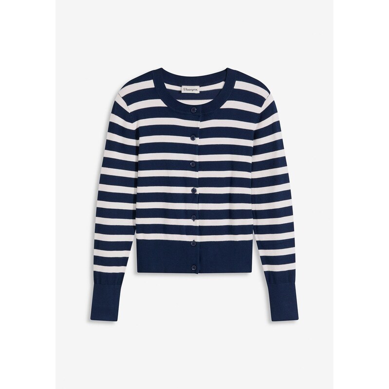 bonprix Jemne pletený sveter s pásikmi, farba modrá 65431884