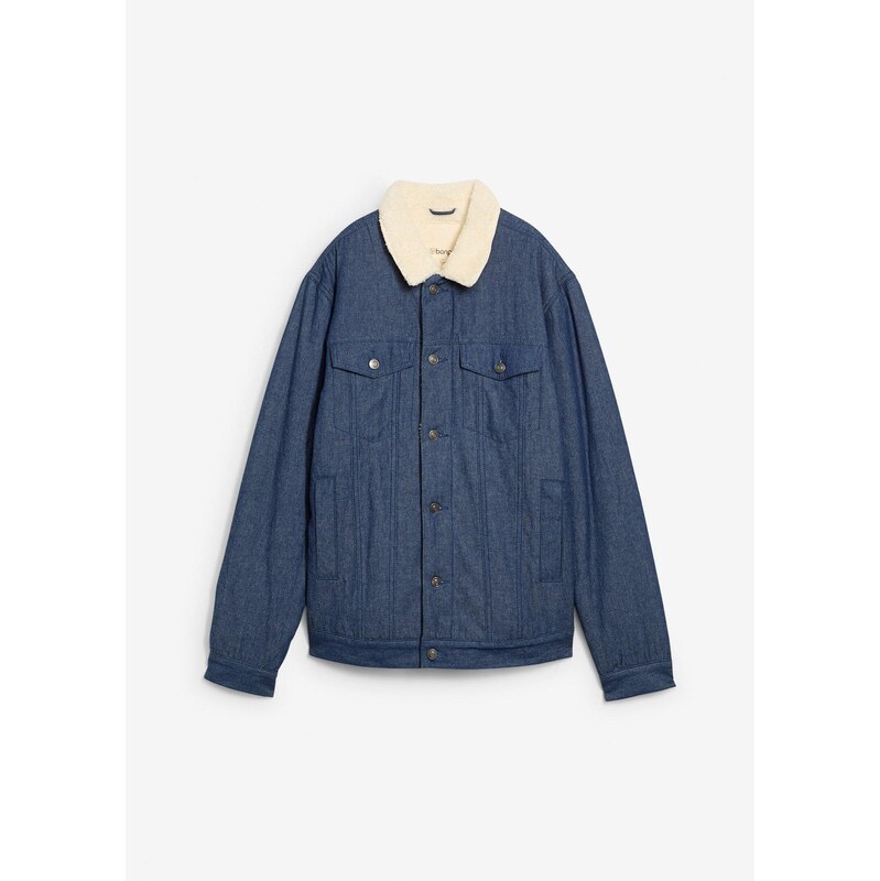 bonprix Džínsová bunda s kožušinkovou podšívkou, farba modrá 65431977