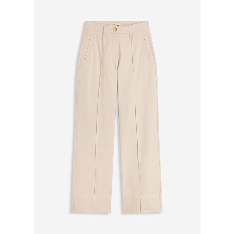 bonprix Twillové nohavice so záhybmi a vreckom, farba béžová 65431987