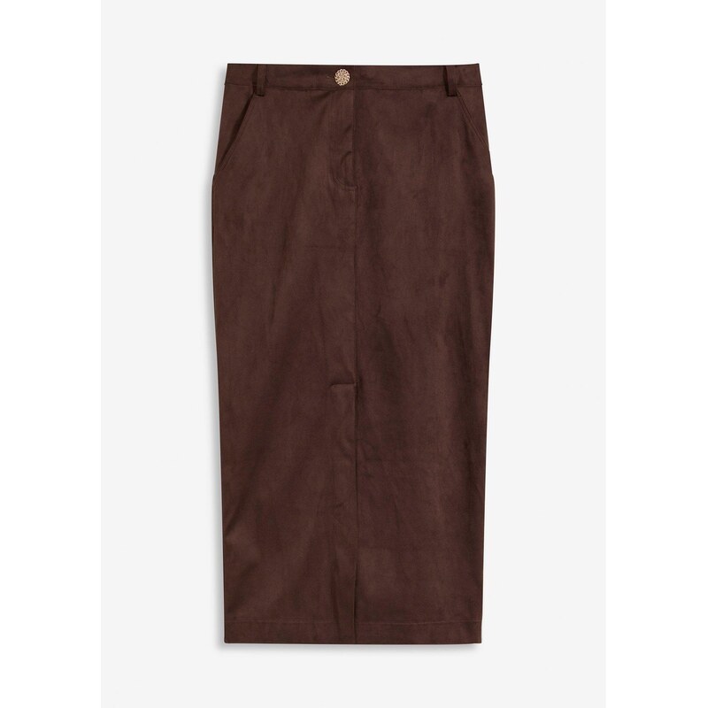 bonprix Ceruzková sukňa z velúrovej koženky, farba hnedá 65442664