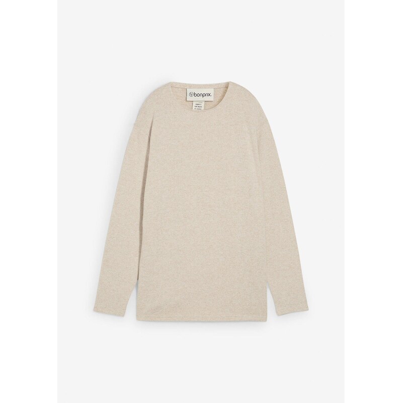 bonprix Dlhá mikina v pletenom vzhľade, farba béžová 65432006