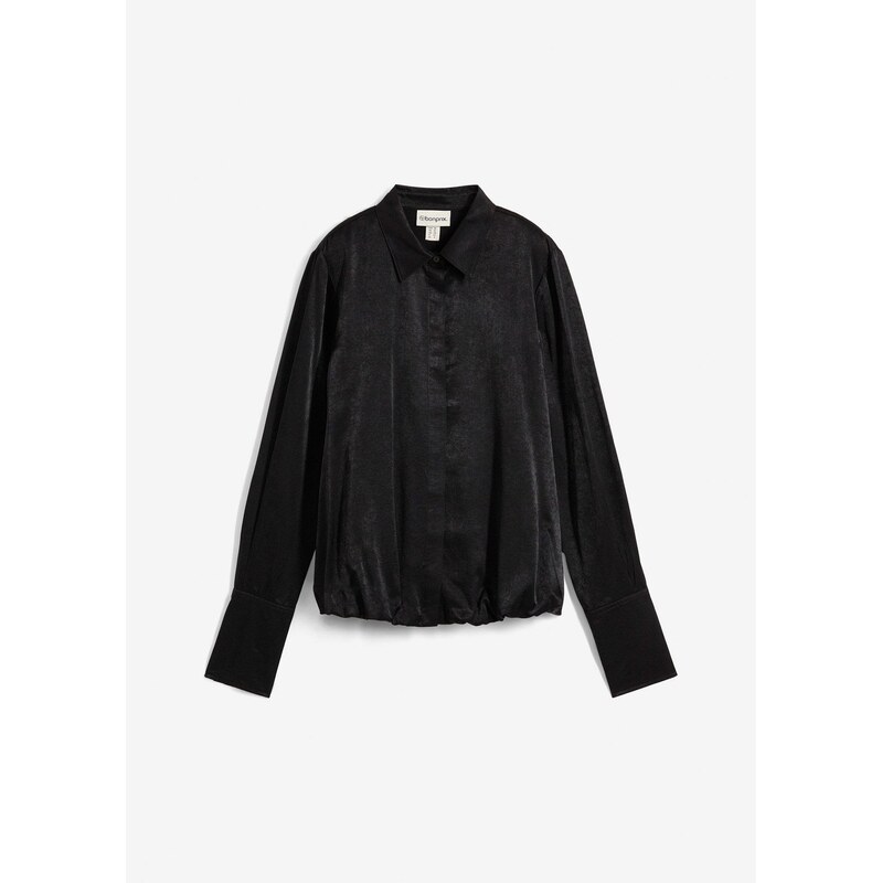 bonprix Saténová blúzka z viskózového mixu, farba čierna 65432023