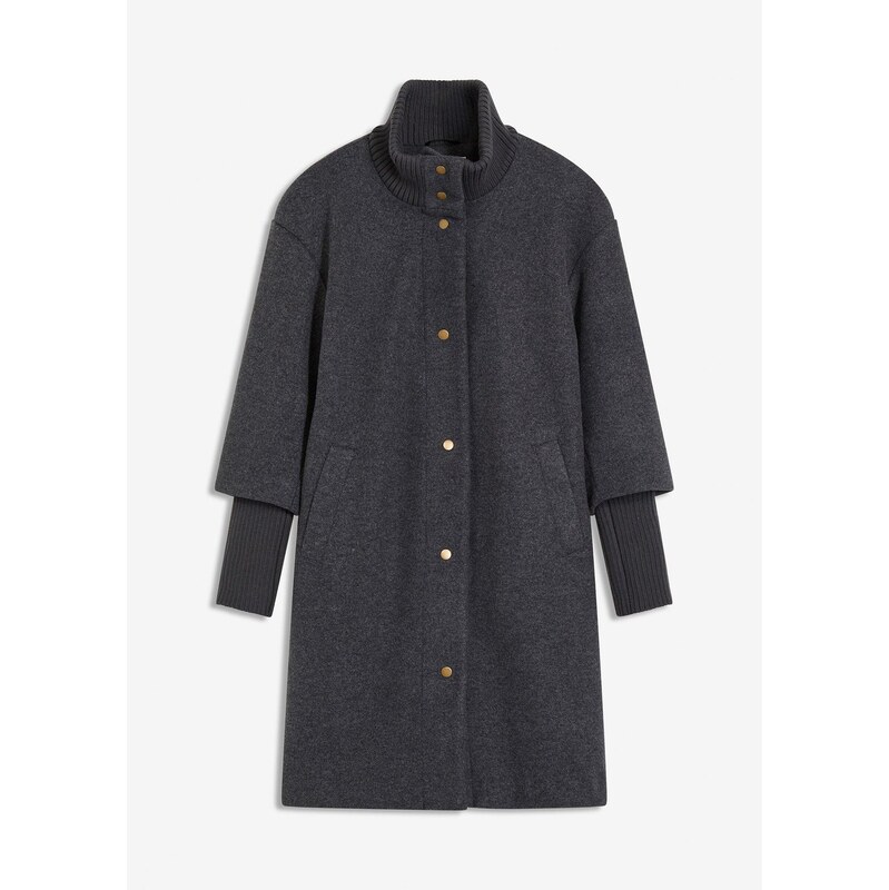 bonprix Krátky kabát vo vlnenom vzhľade, farba šedá 65432066