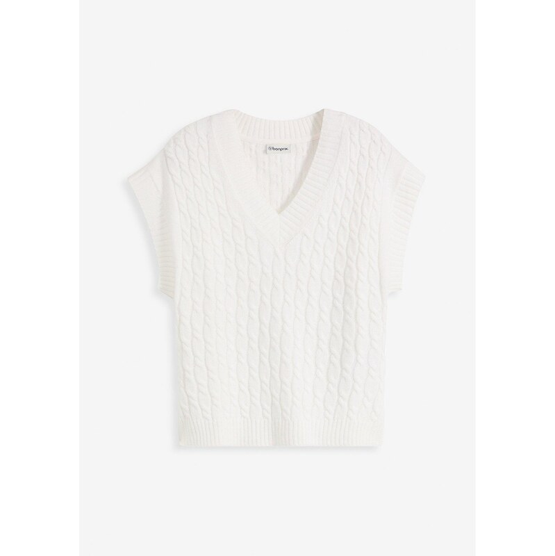 bonprix Pletená vesta so štruktúrou, farba biela 65432077