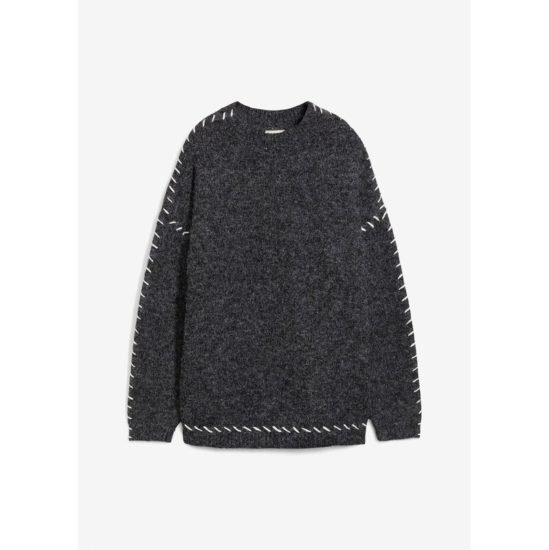 bonprix Dlhý pulóver z mäkkého vlákna, farba čierna 65432080