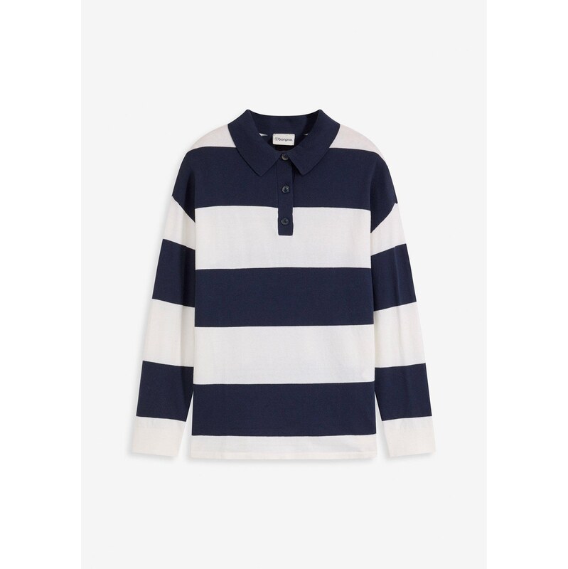 bonprix Pulóver, oversize s polo golierom, farba modrá 65432081