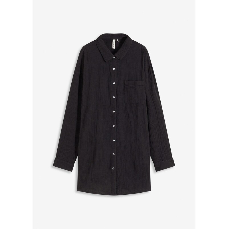 bonprix Nočná košeľa z mušelínu, oversized, farba čierna 65432104