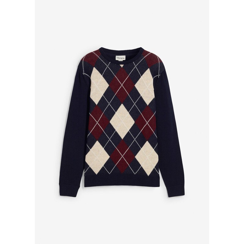 bonprix Pulóver so vzorom z čistej bavlny, farba modrá 65432163