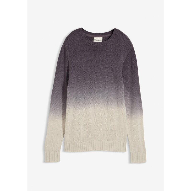 bonprix Pletený pulóver s farebným prielivom, farba šedá 65432183