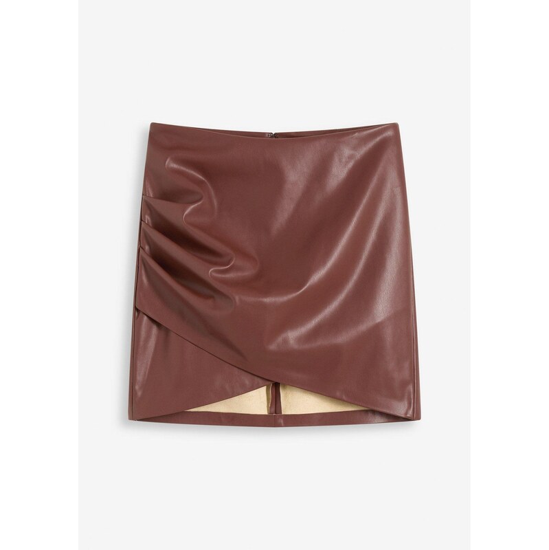 bonprix Krátka koženková sukňa, farba hnedá 65432231
