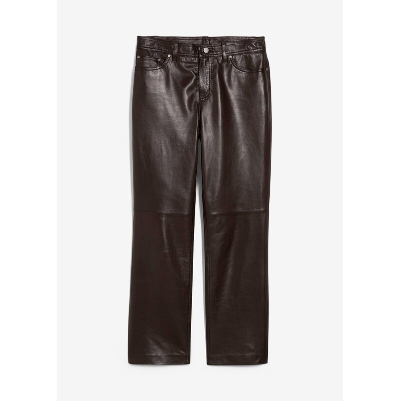 bonprix Kožené nohavice, jahňacia koža nappa, farba hnedá 65432290