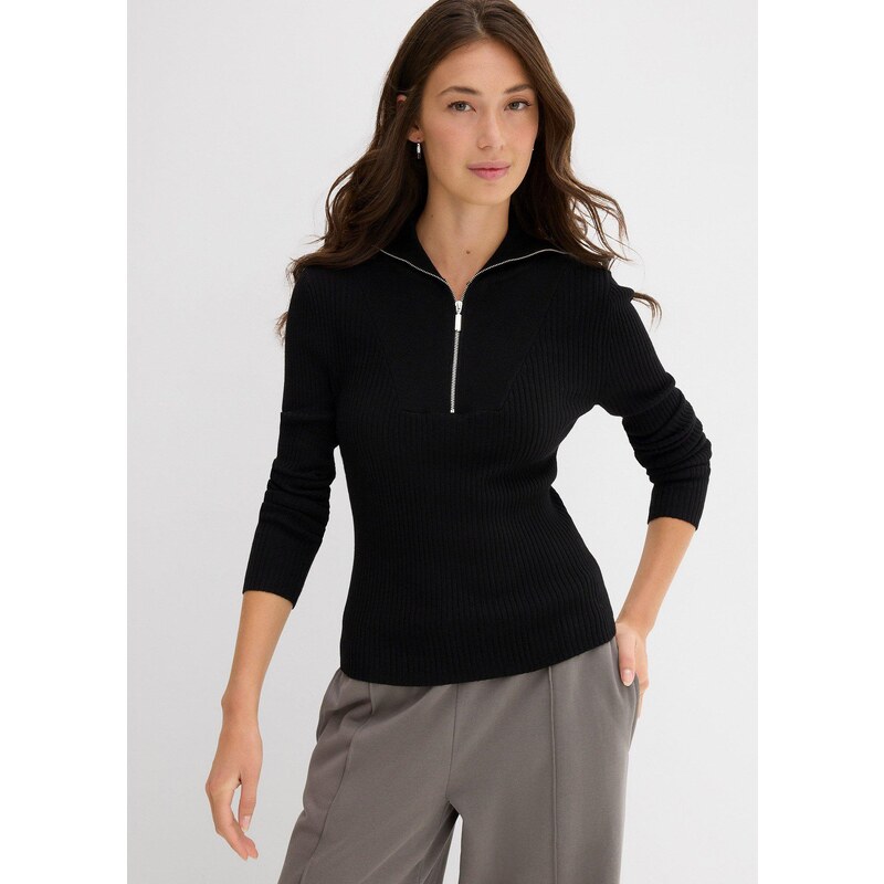 bonprix Vrúbkované tričko z jemného viskózového mixu, farba čierna 65431770