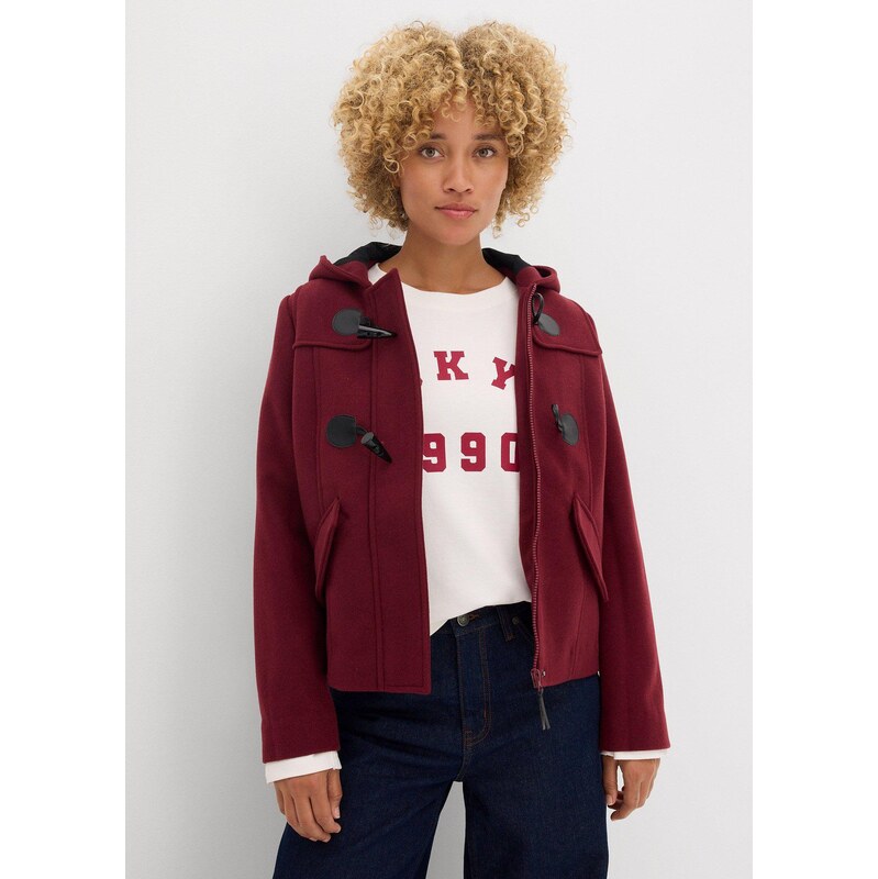 bonprix Duffle bunda, vlnená imitácia, farba červená 65431835
