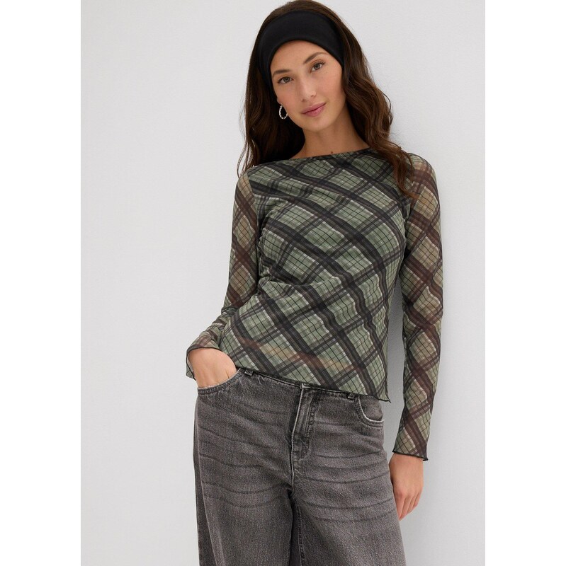 bonprix Tričko s dlhým rukávom z jemnej sieťoviny, farba zelená 65431837