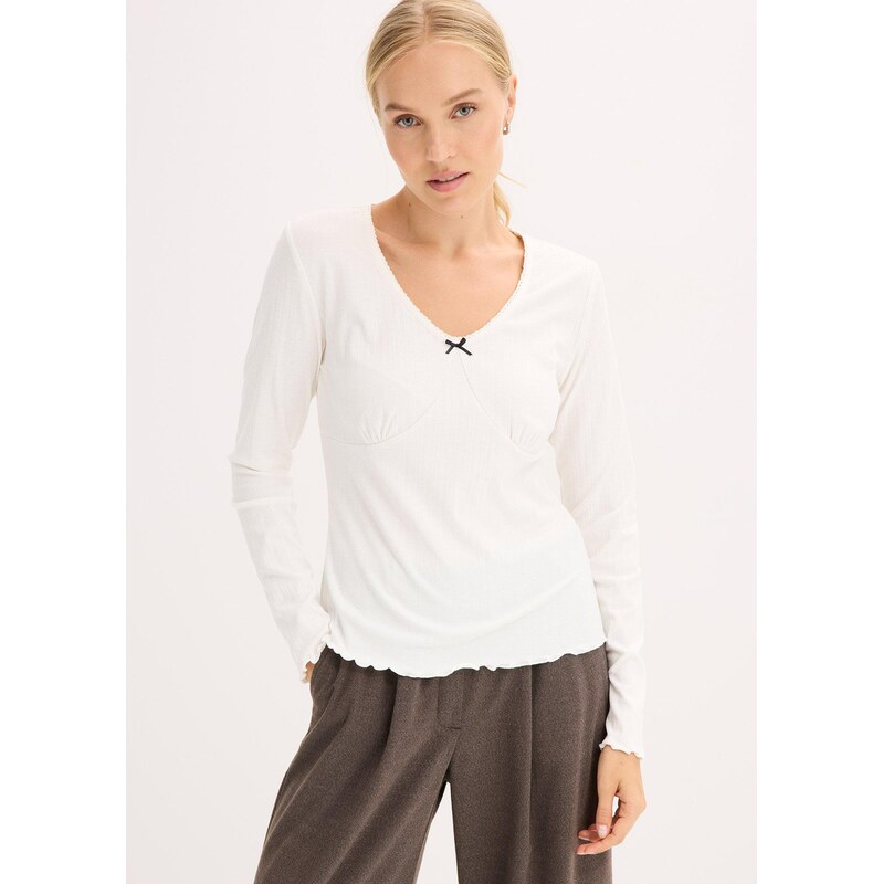 bonprix Vrúbkované tričko, farba biela 65431847