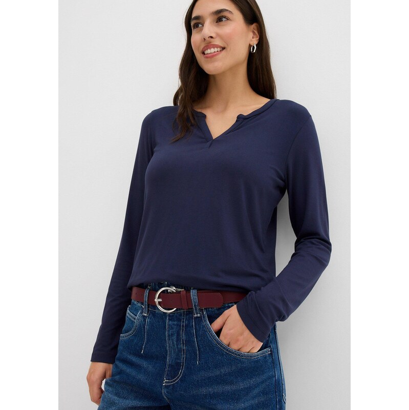 bonprix Tričko s dlhým rukávom z jemného viskózového mixu, farba modrá 65431957