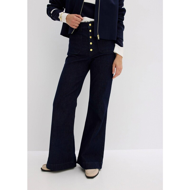 bonprix Zvonové džínsy s vysokým pásom, farba modrá 66362213