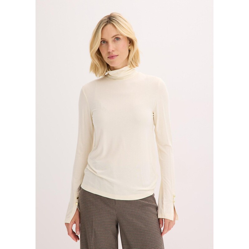 bonprix Rolákové tričko s dekoratívnymi gombičkami, farba biela 65432063