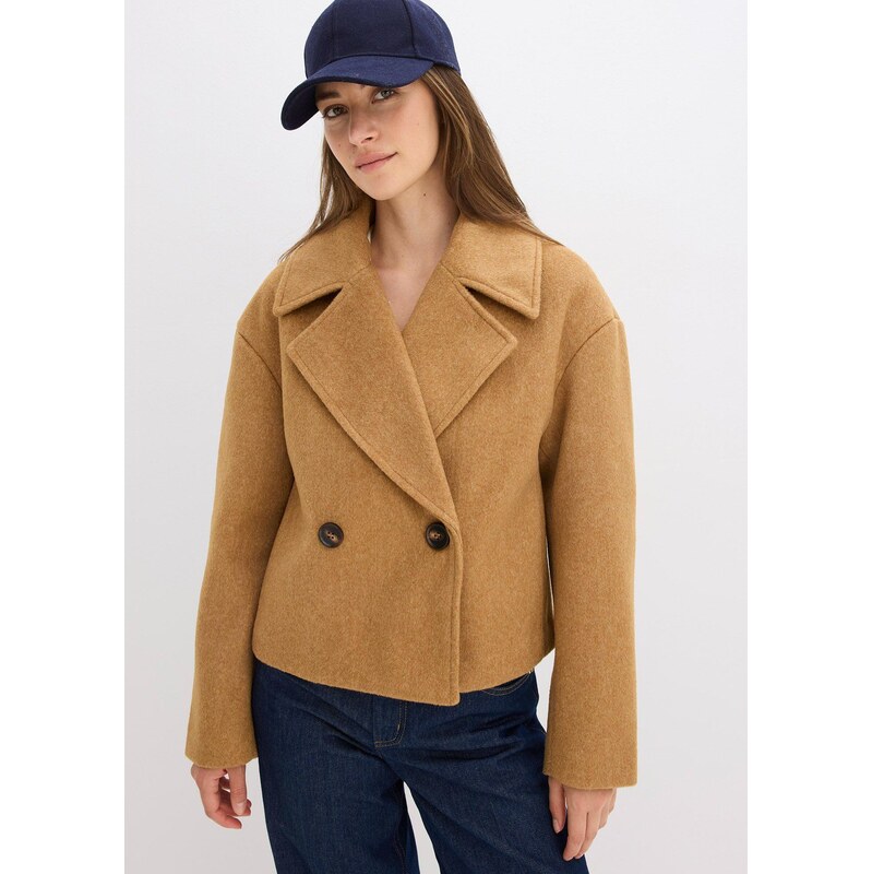 bonprix Prechodná bunda vo vlnenom vzhľade, farba hnedá 65432129