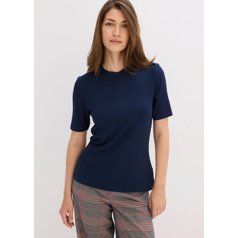 bonprix Vrúbkované tričko z jemného viskózového mixu, farba modrá 65432282