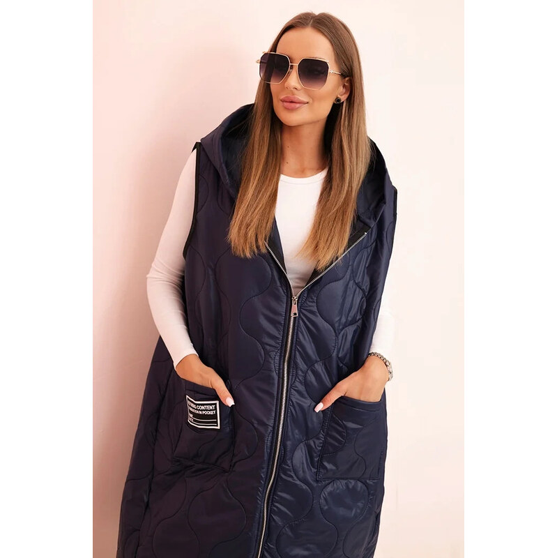 K-Fashion Dámske Plus veľkosť prešívaná vesta s kapucňou na zips Blue 65553615