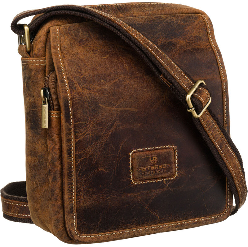 Hnedá pánska crossbody taška Peterson z nubukovej kože s klopou a 65432981