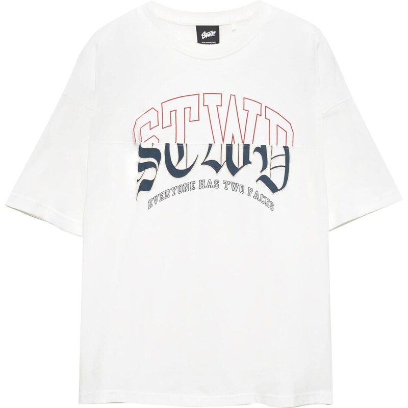 Pull&Bear Tričko námornícka modrá / svetlooranžová / biela 65475356