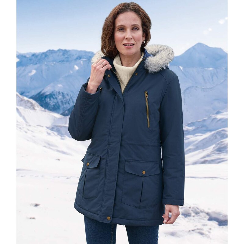 Zimná bunda s kapucňou s imitáciou kožušiny Atlas For Men Modrá 61681691