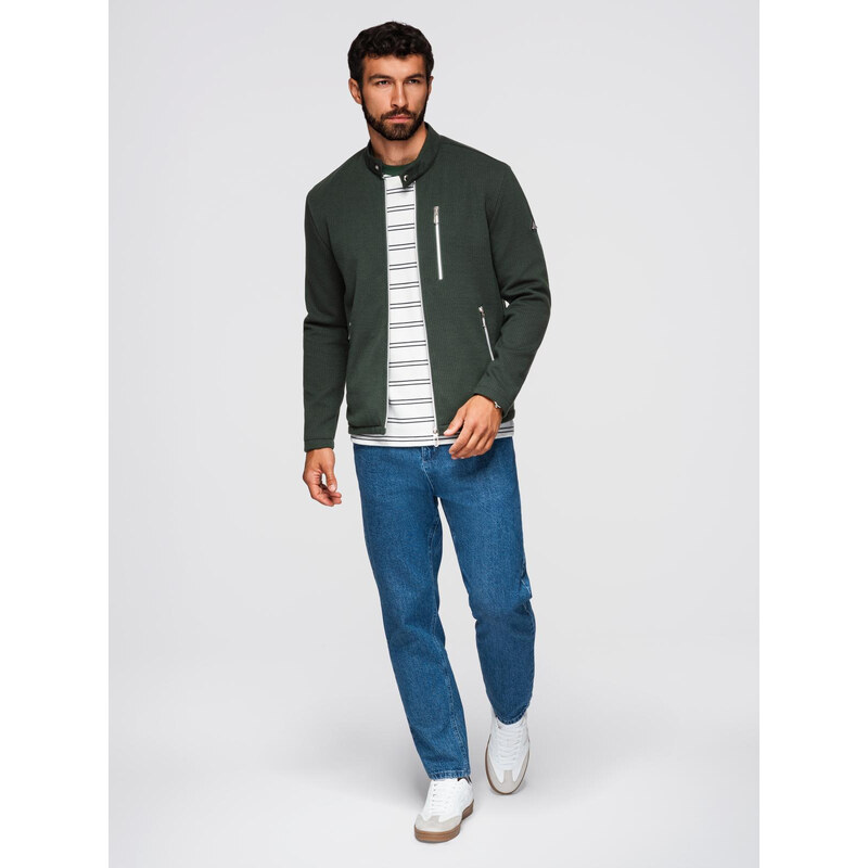 Ombre Structured mens biker jacket with stand-up collar - dark green 65459022