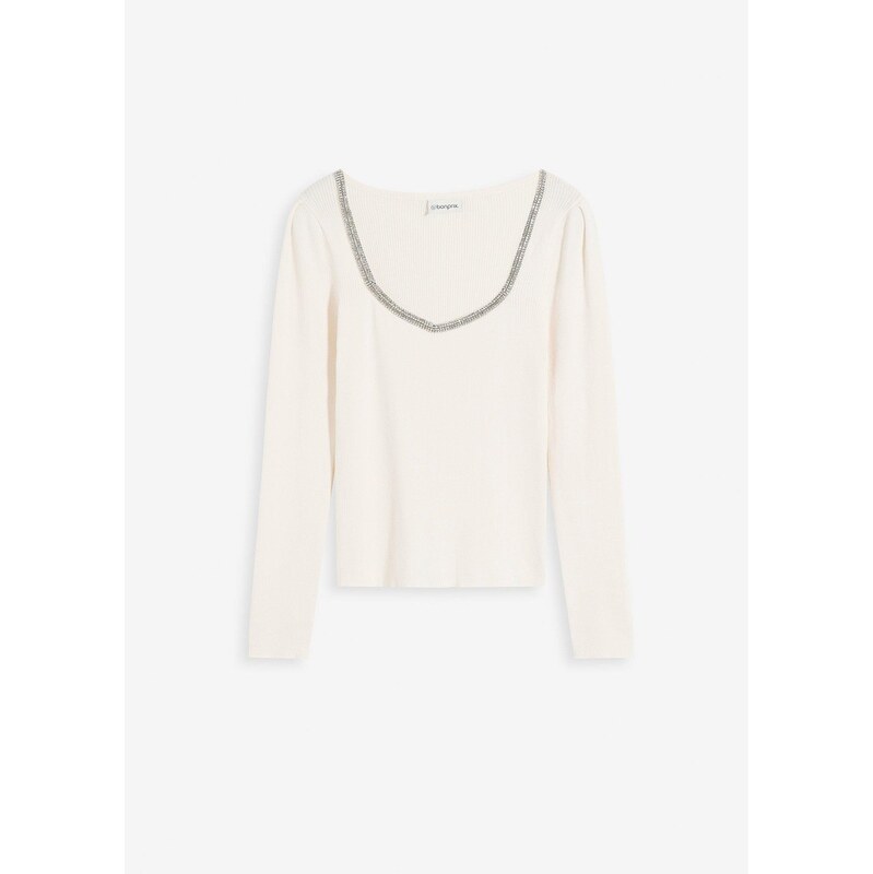 bonprix Jemne pletený pulóver s ozdobným detailom, farba biela 65006287