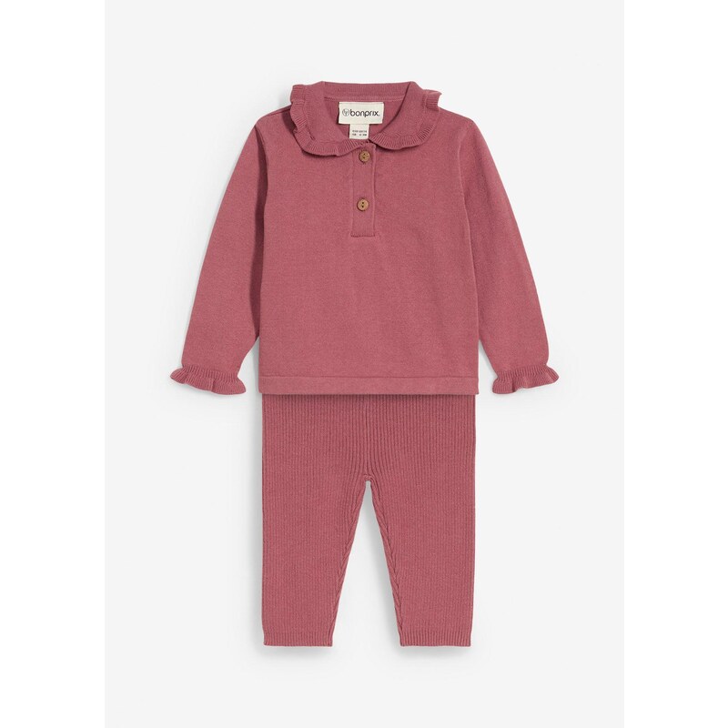bonprix Pletený pulóver s volánovým golierom a legínmi (2-dielna sada) 65450998