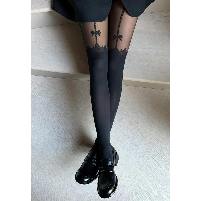 BASIC Veneziana Čierne dámske silonky Lucia s mašľou 20/40 deň 2-4 65455806