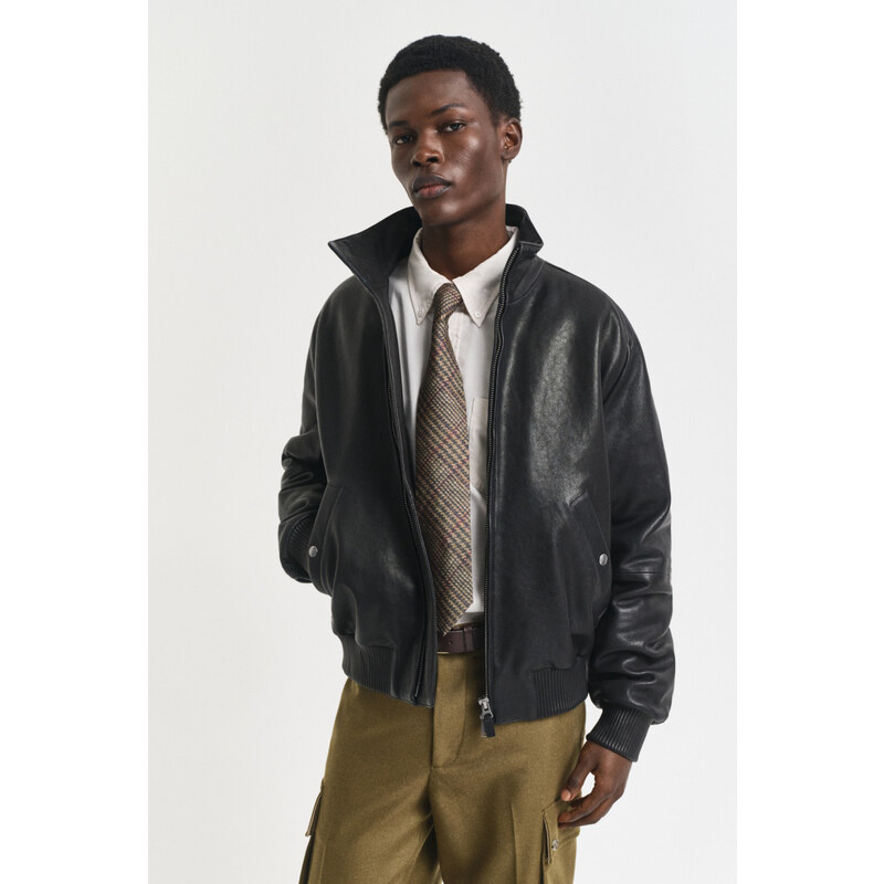 BUNDA GANT LEATHER HARRINGTON JACKET BLACK 65451059