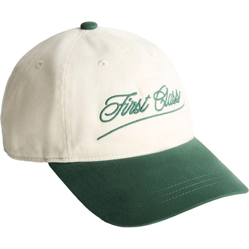 Bershka Čiapka FIRST CLASS nebielená / tmavozelená 65894006