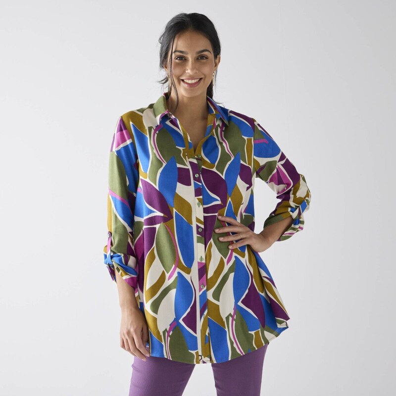 Tunika s grafickým vzorom a gombíkmi modrá/purpurová 038 Blancheporte 56877945