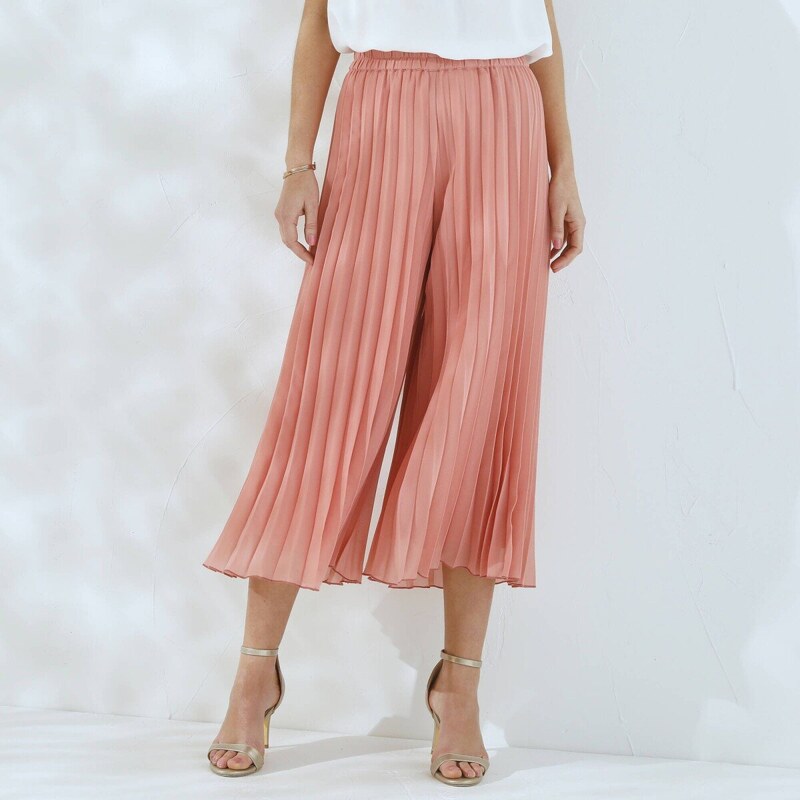 Plisované 7/8 široké nohavice a pružným pásom ružová pudrová 036 62999449