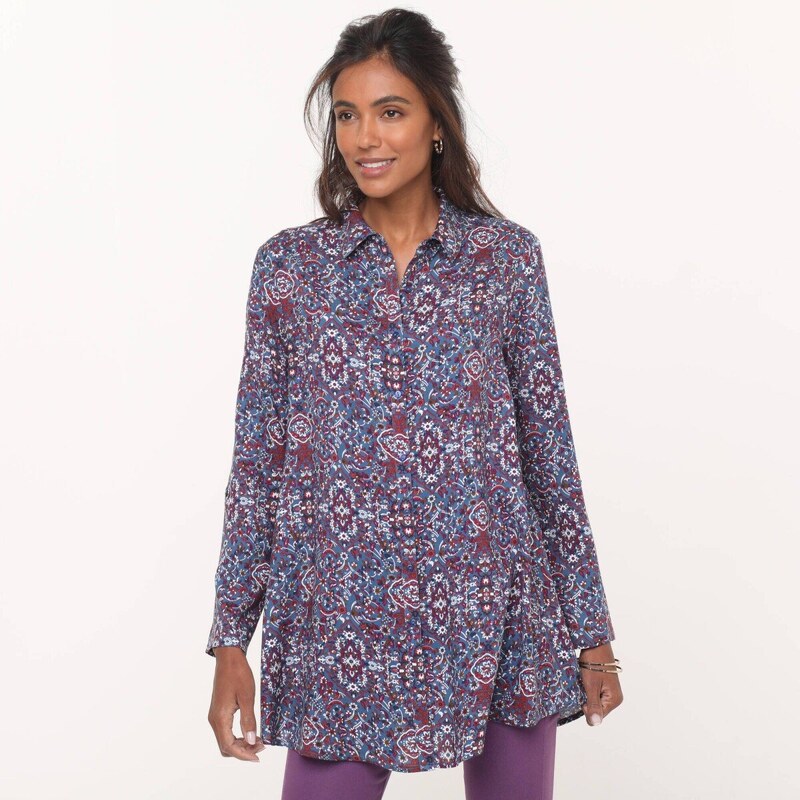 Dlhá tunika s kašmírovou potlačou modrá džínsová 042 Blancheporte 58265022